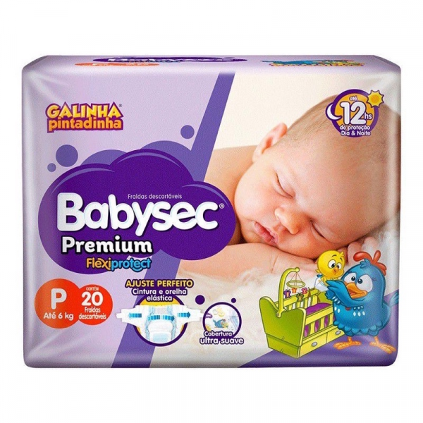 Fralda Premium Flexiprotect Galinha Pintadinha P Babysec - Pacote 20 Unidades